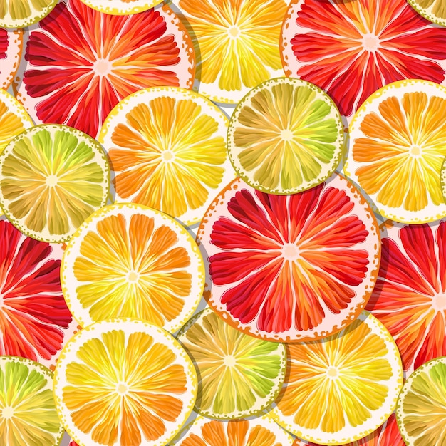 Vector seamless pattern with lemon lime and grapefruit