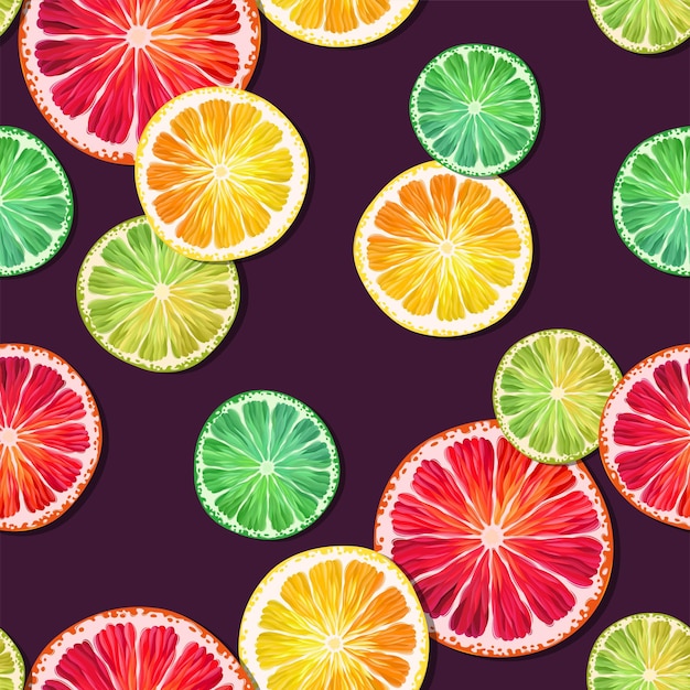 Seamless pattern with lemon lime and grapefruit