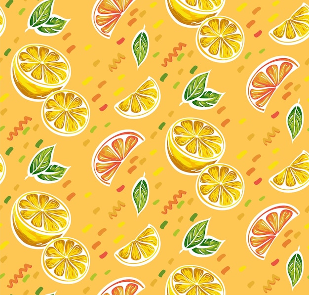 Бесшовный рисунок с ломтиками лимона и листьями мяты