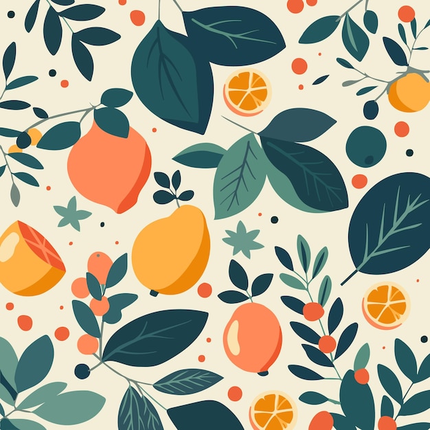 Вектор Бесшовный рисунок с фруктами и листьями лимона