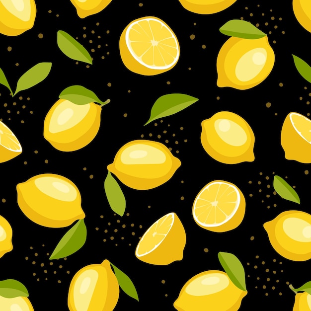 Seamless pattern with lemons. Hand drawn vector texture.