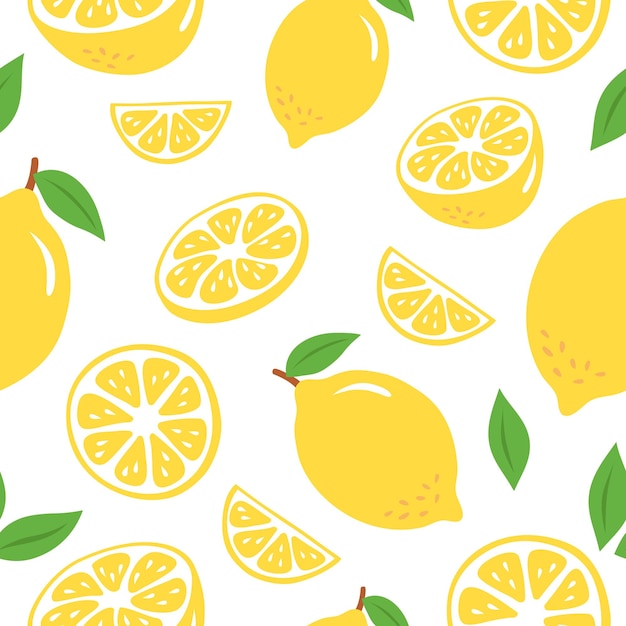 Бесшовный фон с лимонами и листьями