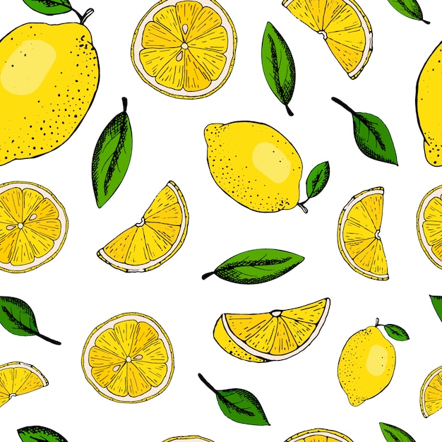 レモンと葉のシームレスパターン