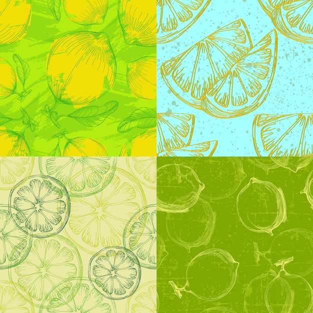 Vector seamless pattern with lemons lime hand drawn illustration