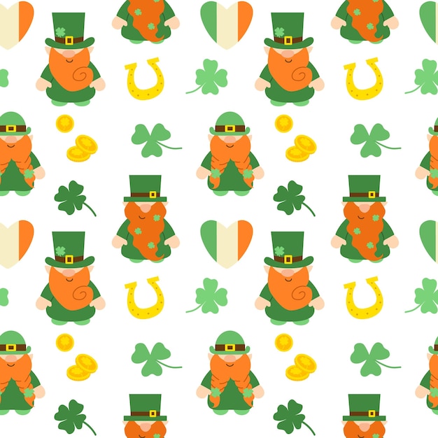 Seamless pattern with leprechauns for St Patricks day For background textile wrapper