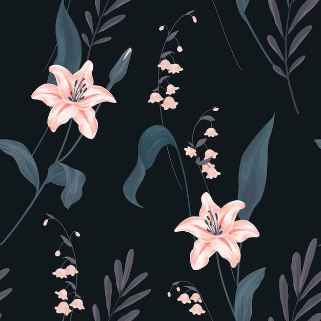 Premium Vector  Seamless pattern with lily flowers in vintage