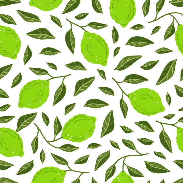 Seamless pattern with limes and leaves. vector illustration