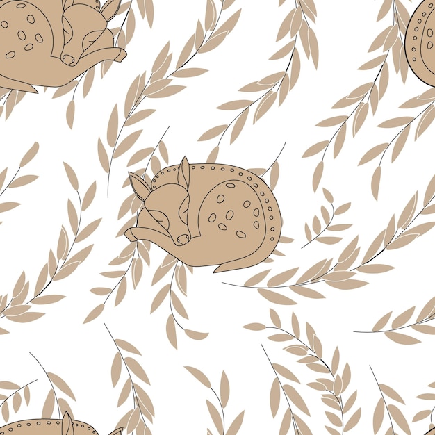 seamless pattern  with little deer on a wildflowers