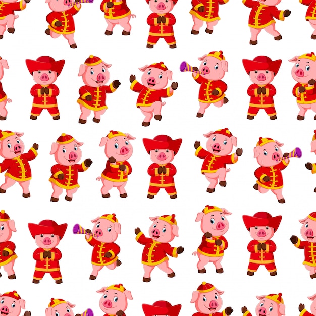 Seamless pattern with little pink pigs