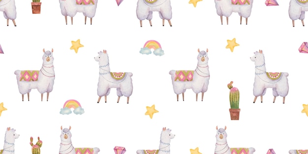 Seamless pattern with llamas and alpacas