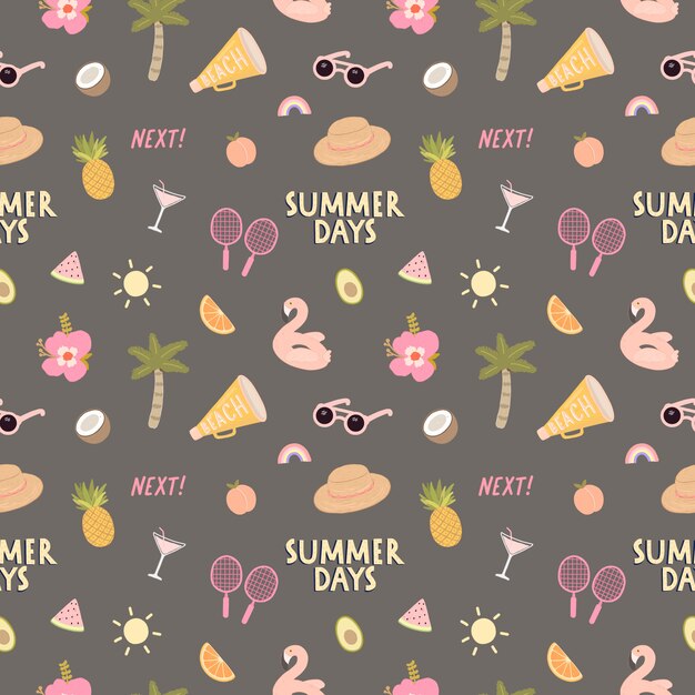 Vector seamless pattern with a lot of beach and summer elements