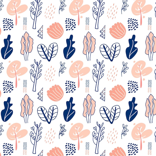 Vector seamless pattern with a lot of leaves and flowers.