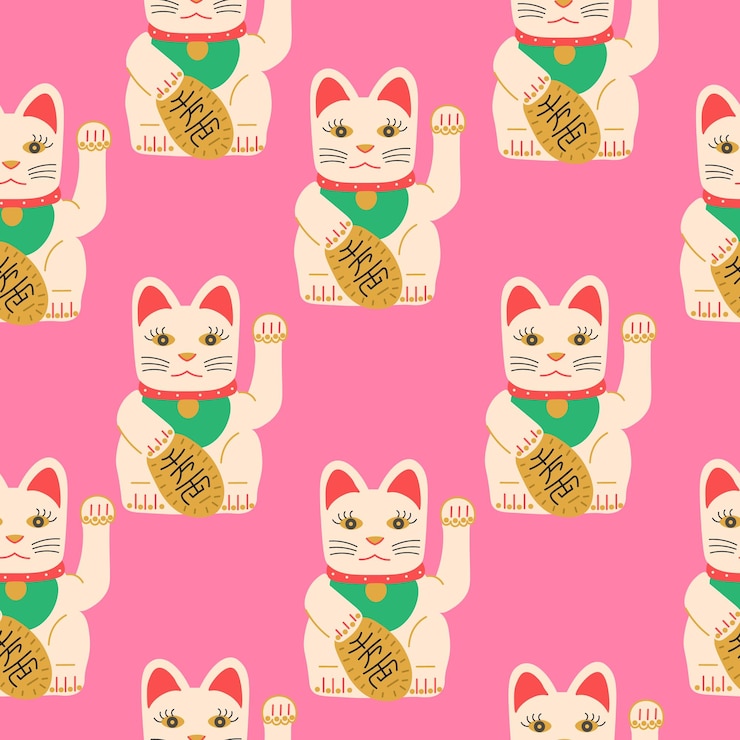 Vector seamless pattern with lucky cat