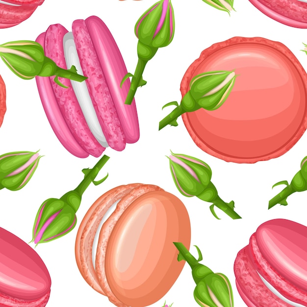 seamless pattern with macaroons and roses top view Suitable for packaging fabric or napkins