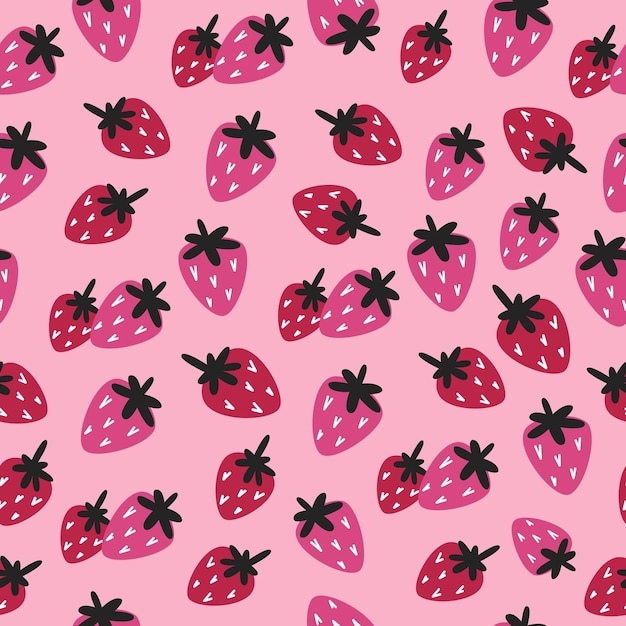 Seamless pattern with magenta strawberries in a flat style