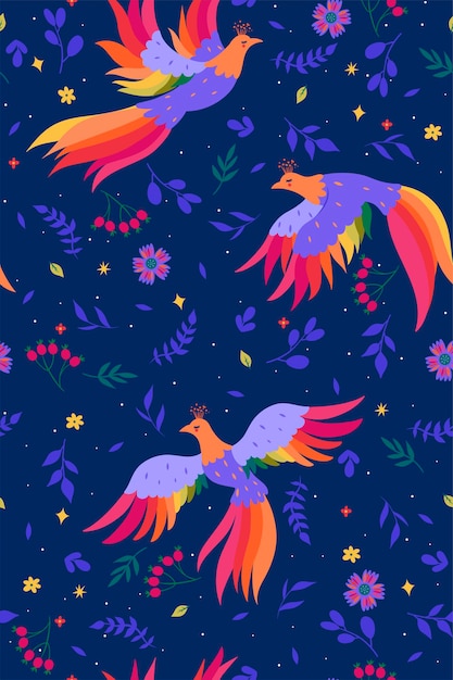 Seamless pattern with magic birds