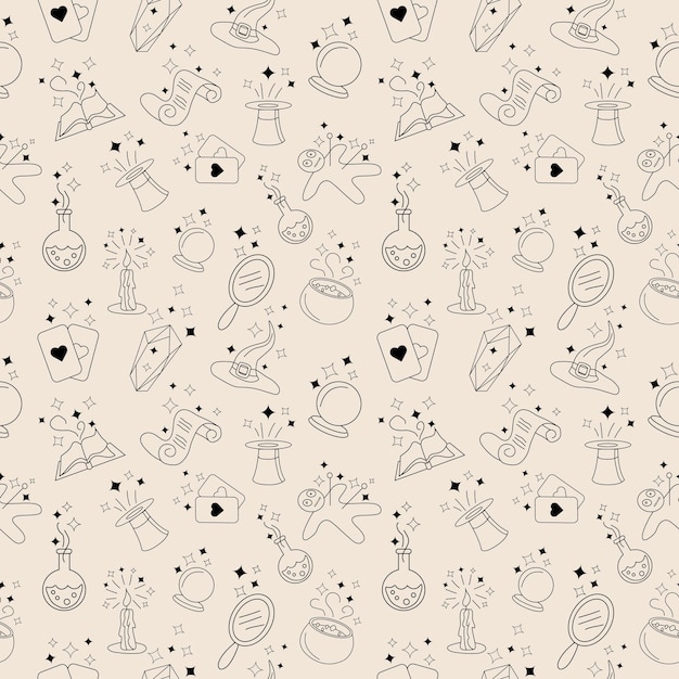 Seamless pattern with magic icons. vector