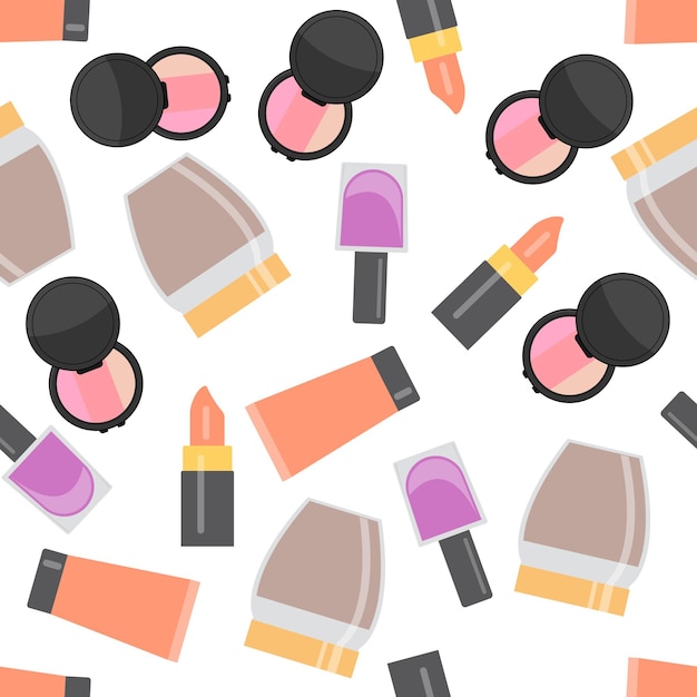 Seamless pattern with makeup items in flat style. vector illustration.