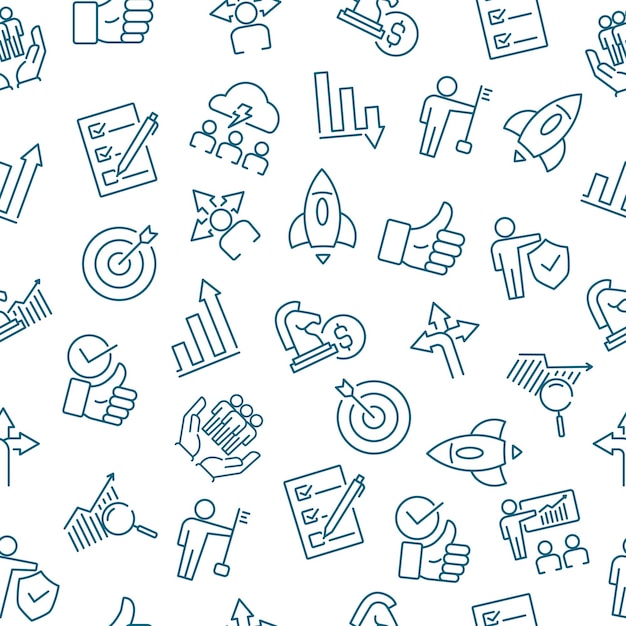 Seamless pattern with management business icons on white background Vector illustration