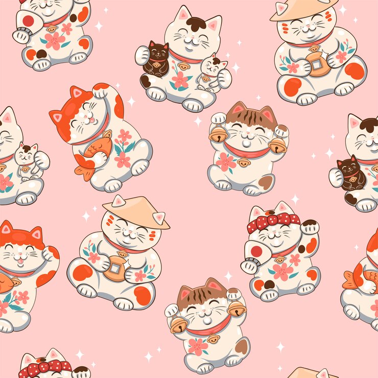 Vector seamless pattern with maneki neko.  graphics.