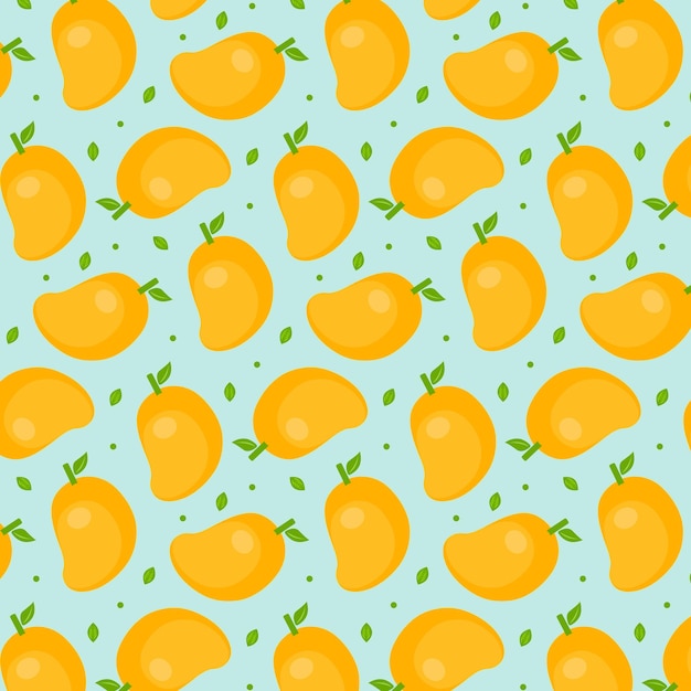 Seamless pattern with mango fruit with leaves on background vector illustration