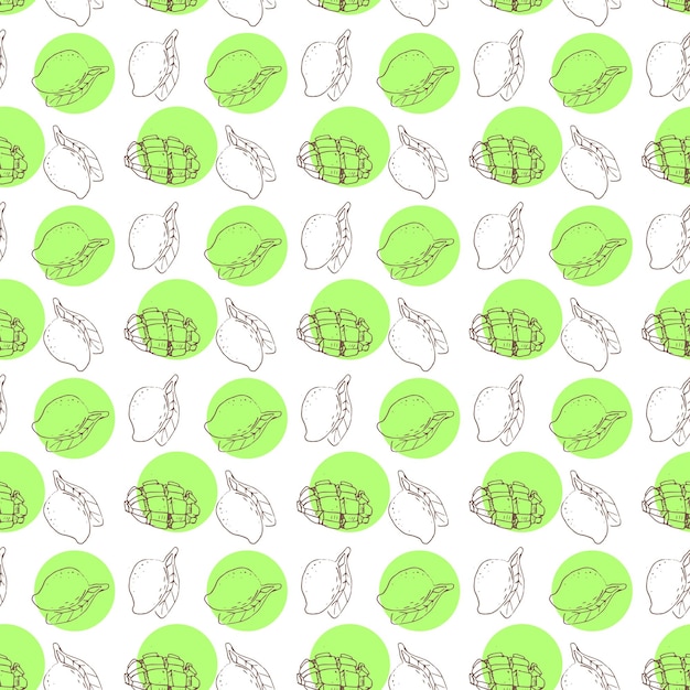 Seamless pattern with mango and green round shape