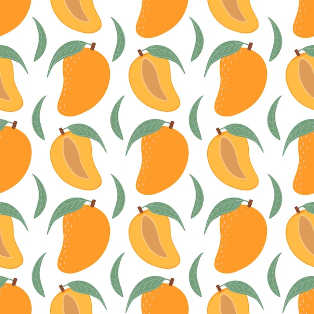 Seamless pattern with mango and leaves Fruit pattern