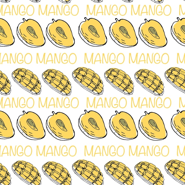 Seamless pattern with mango sketch art with lettering