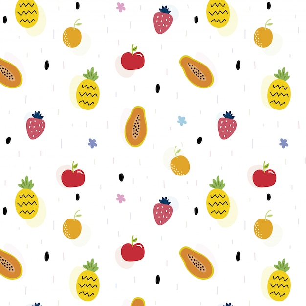 Seamless pattern with many cute fruits