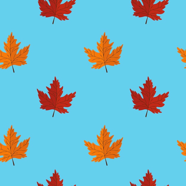 Seamless pattern with maple leaves on blue background Abstract autumn texture Design for fabric wallpaper textile and decor