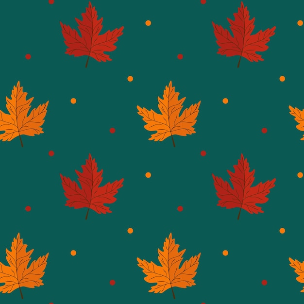 緑の背景にカエデの葉とのシームレスなパターン 抽象的な秋のテクスチャ ファブリック壁紙テキスタイルと装飾のデザイン
