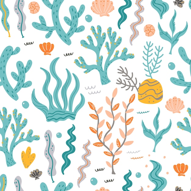 Seamless pattern with marine seaweed