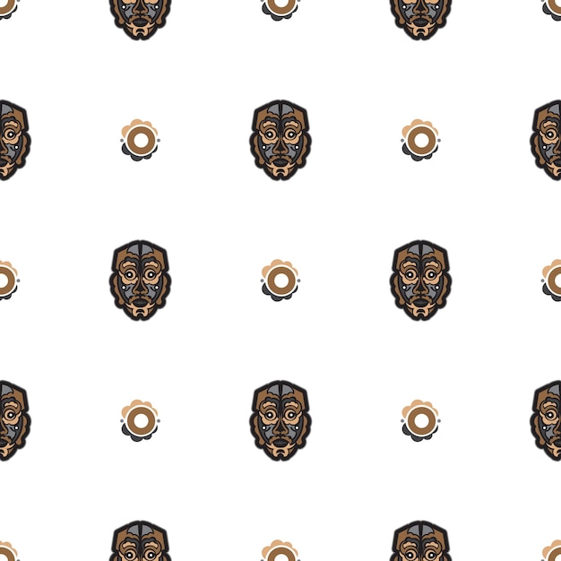 Seamless pattern with mask in the style of Samoa Polynesian style tiki Good for backgrounds and textiles Vector