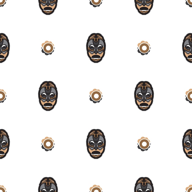 Vector seamless pattern with mask in the style of samoa polynesian style tiki vector