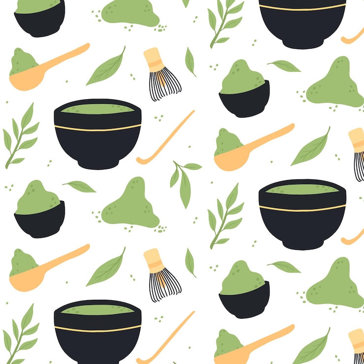 Vector seamless pattern with matcha vector illustrationpattern with green tea