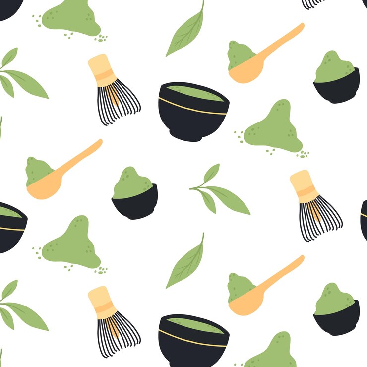 Seamless pattern with matcha Vector illustrationPattern with green tea