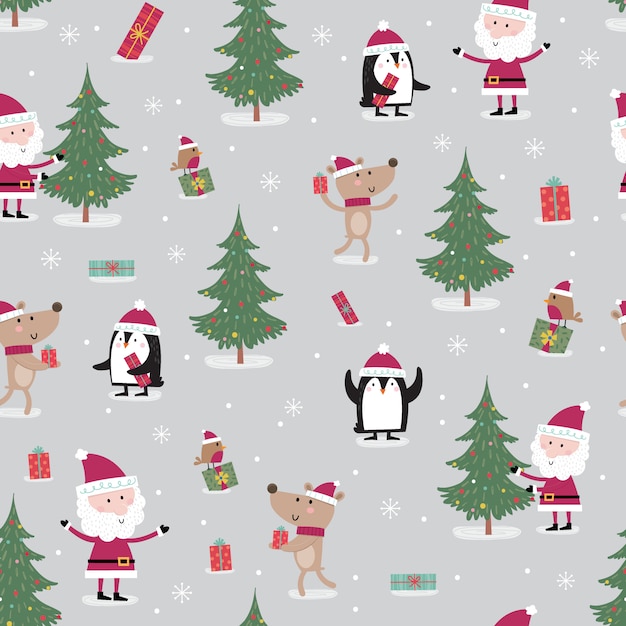 Seamless pattern with meeting between cute Santa Claus