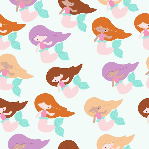 Seamless pattern with a mermaid and a mermaid tail