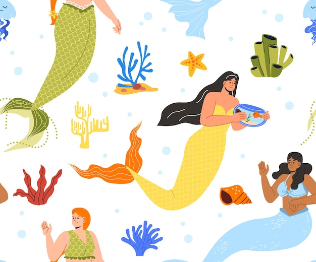 Seamless pattern with mermaids vector concept