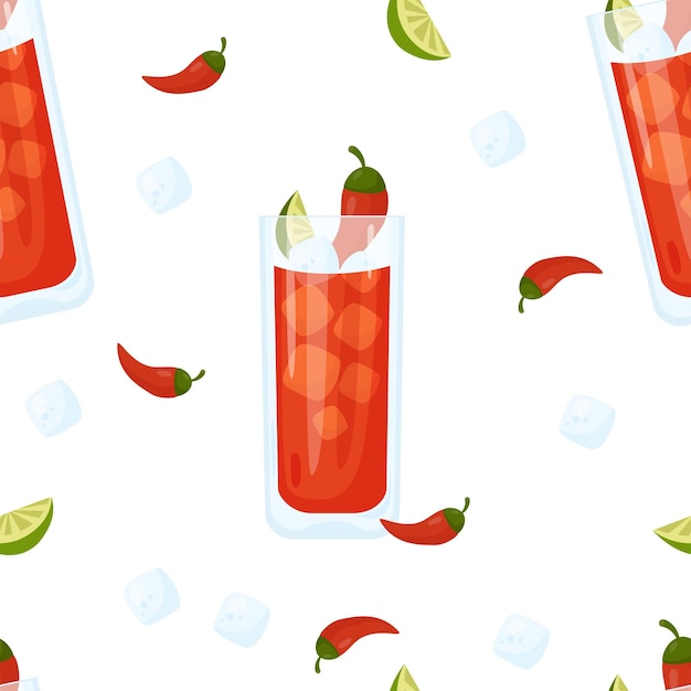 Seamless pattern with Mexican cocktail Vampiro on white background