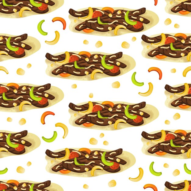 Seamless pattern with mexican food fajita and bell pepper slices