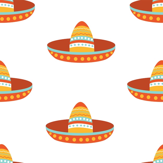 Seamless pattern with mexican sombrero hat on a white background festive design and fiesta