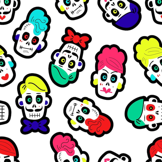 Seamless pattern with Mexican sugar skulls