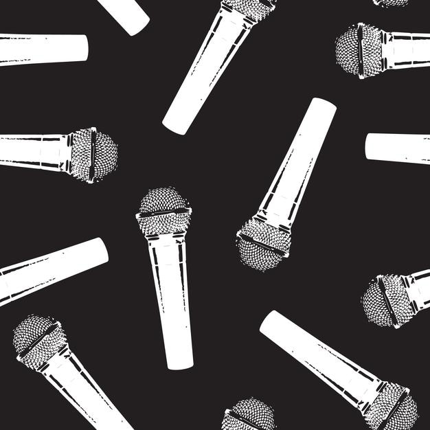 Vector seamless pattern with mic or microphone music backdrop for textile clothes wallpaper stand up