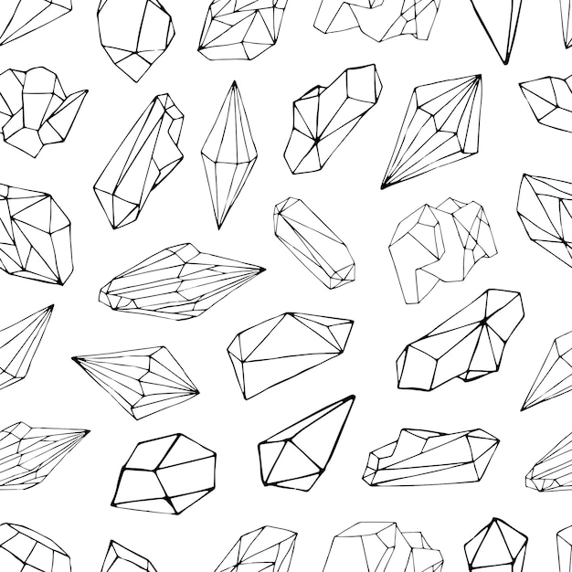 Premium Vector  Seamless pattern with minerals, crystals, gems. hand drawn contour  background.