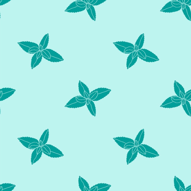Vector seamless pattern with a mint bush on a blue background
