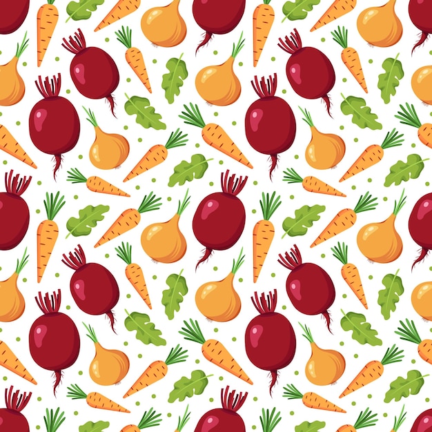 Vector seamless pattern with mix of vegetables