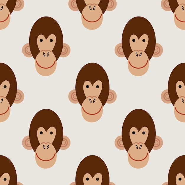 Vector seamless pattern with monkeys on a beige background