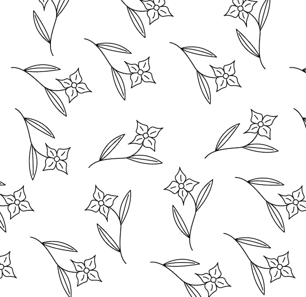 Seamless pattern with monochrome hand drawn flowers on white background Vector illustration for wrapping