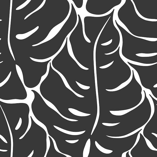 Seamless pattern with monstera leaves silhouettes trending tropical background vector illustration